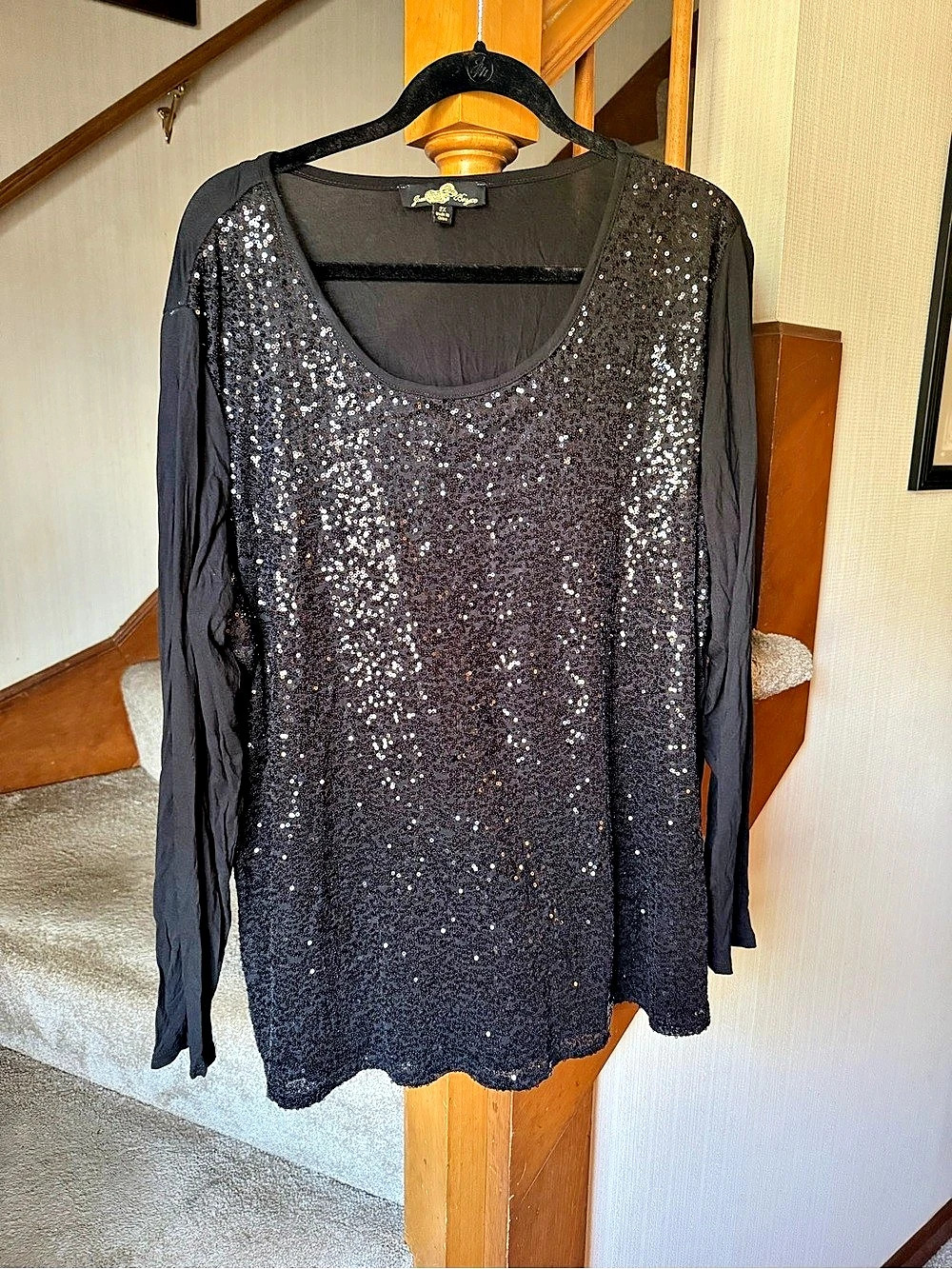 Sequin Long Sleeve Top in Black Like New